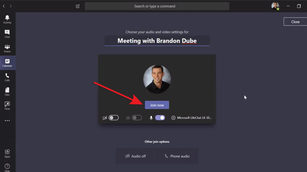 Join Now Button on Microsoft Teams